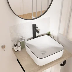 Homesight Vasque à poser carrée céramique blanc et noir Kala