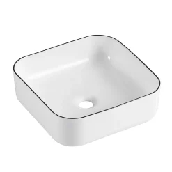 Homesight Vasque à poser carrée céramique blanc et noir Kala