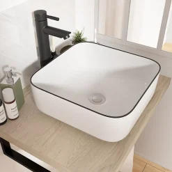 Homesight Vasque à poser carrée céramique blanc et noir Kala