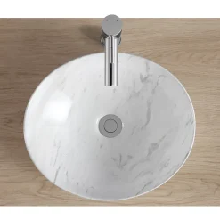 Homesight Vasque à poser carrée céramique imitation marbre blanc Bloom