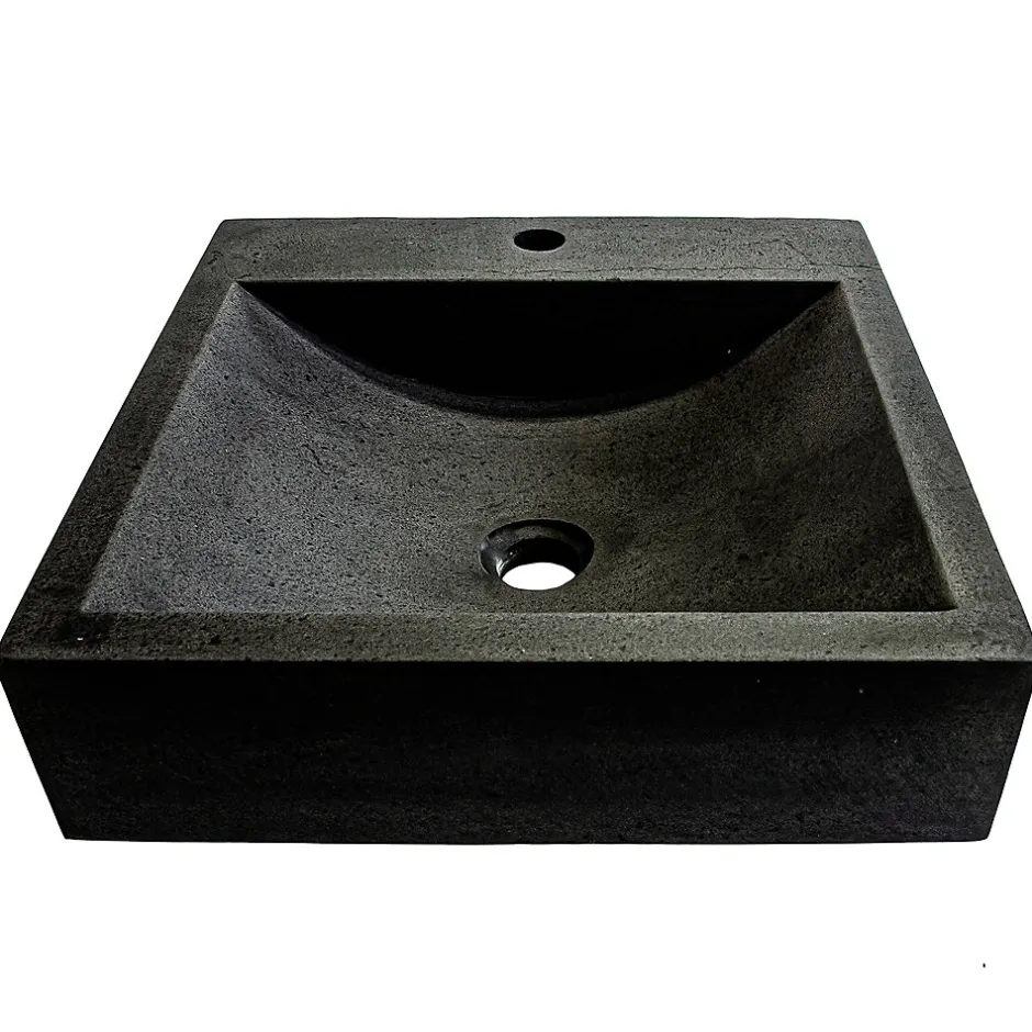 Vasque à poser carrée en basalte noir L.45 x H.10 x P.45 cm, Casa Linea Alba* Vasque À Poser