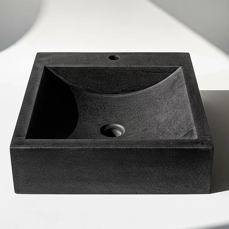 Vasque à poser carrée en basalte noir L.45 x H.10 x P.45 cm, Casa Linea Alba* Vasque À Poser