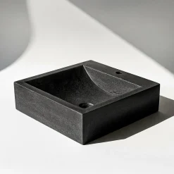 Vasque à poser carrée en basalte noir L.45 x H.10 x P.45 cm, Casa Linea Alba* Vasque À Poser