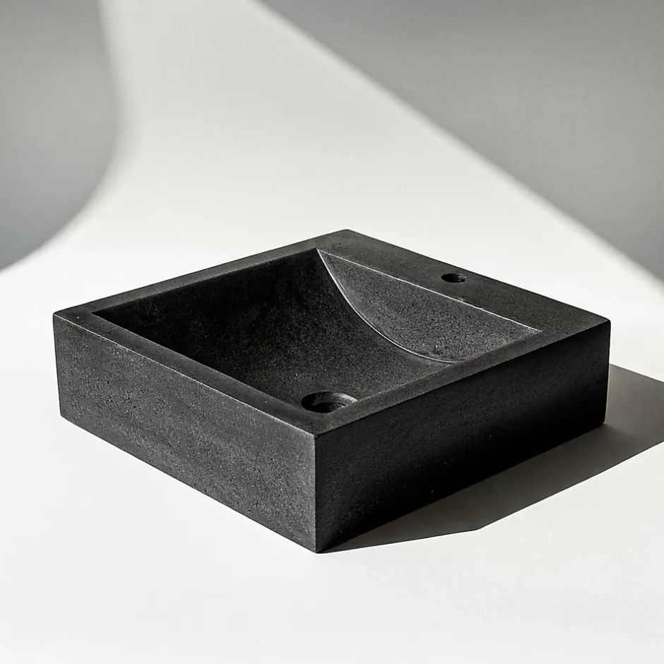Vasque à poser carrée en basalte noir L.45 x H.10 x P.45 cm, Casa Linea Alba* Vasque À Poser