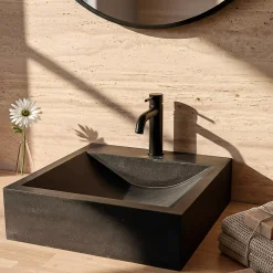 Vasque à poser carrée en basalte noir L.45 x H.10 x P.45 cm, Casa Linea Alba* Vasque À Poser