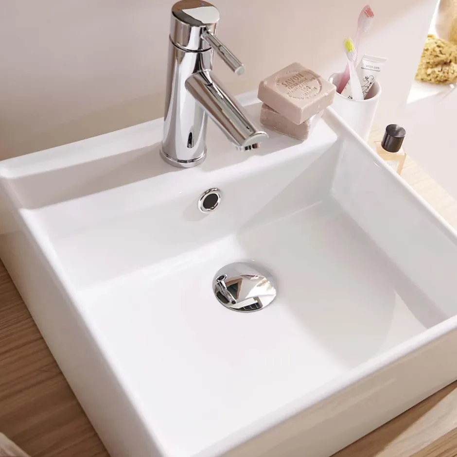 Mob-In Vasque à poser carrée en céramique blanche 38cm
