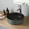 Planète Bain Vasque à poser céramique ronde Asina - 36cm - Décor vert noir mat* Vasque À Poser