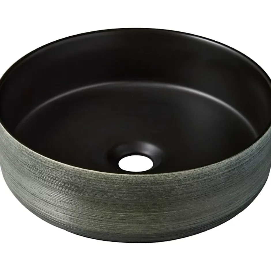 Planète Bain Vasque à poser céramique ronde Asina - 36cm - Décor vert noir mat* Vasque À Poser
