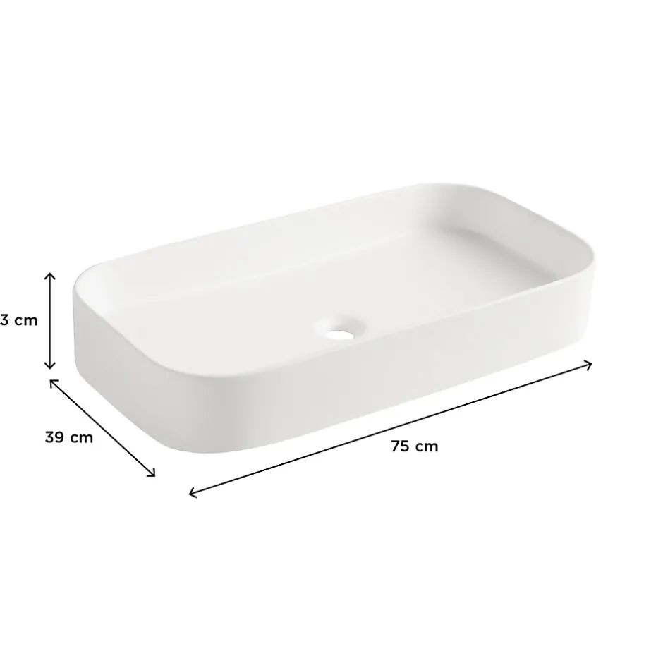 Homesight Vasque à poser en céramique l.75 x H.13 x P.39 cm, blanc mat, Josy