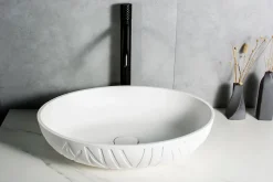 Bernstein Vasque à poser en fonte minérale - 50x40x12cm - Blanc mat, Avec bonde Pop Up - LEO* Vasque À Poser