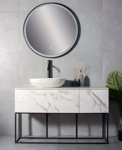 Bernstein Vasque à poser en fonte minérale - 50x40x12cm - Blanc mat, Avec bonde Pop Up - LEO* Vasque À Poser