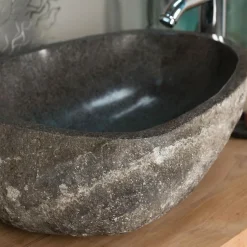 Wanda Collection Vasque à poser en pierre naturelle galet de rivière 40 cm* Vasque À Poser