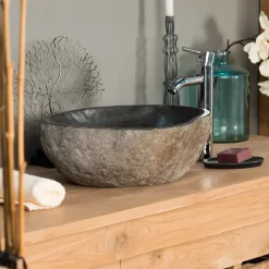 Wanda Collection Vasque à poser en pierre naturelle galet de rivière 40 cm* Vasque À Poser