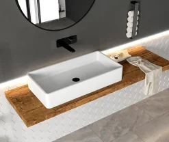 Bernstein Vasque à poser en solide surface + bonde pop-up chrome PB2013 - 80x40x14,5cm - blanc mat* Vasque À Poser