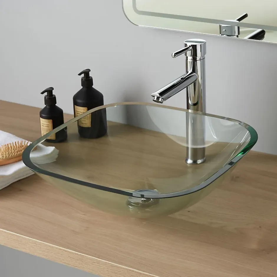 Planète Bain Vasque à poser en verre carrée 42 x 42