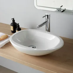 Planète Bain Vasque à poser galet en céramique blanche - Galet* Vasque À Poser