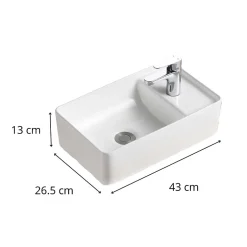 Mob-In Vasque à poser ou à suspendre rectangle en céramique 43x26,5cm