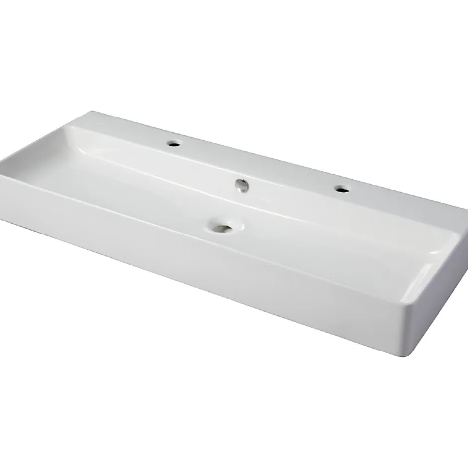 Planète Bain Vasque à poser ou à suspendre double robinet grande taille 110 x 42 cm - Regus* Vasque À Poser
