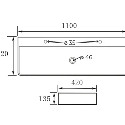 Planète Bain Vasque à poser ou à suspendre double robinet grande taille 110 x 42 cm - Regus* Vasque À Poser