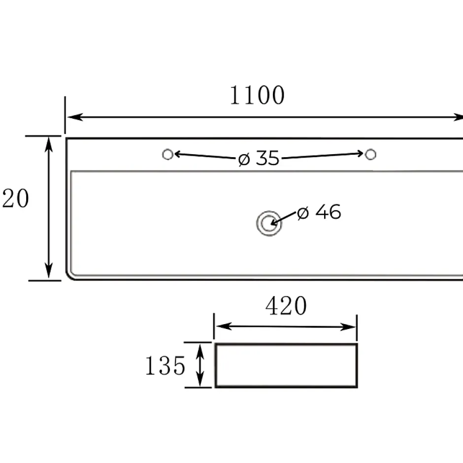 Planète Bain Vasque à poser ou à suspendre double robinet grande taille 110 x 42 cm - Regus* Vasque À Poser