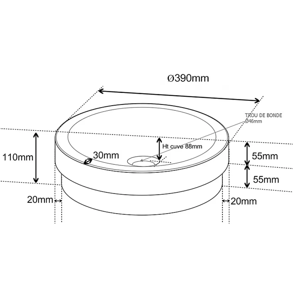 Planète Bain Vasque à poser ou semi encastrable ronde - Jersey* Vasque À Poser