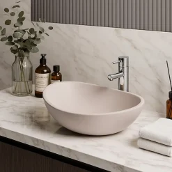 Ambra Vasque à Poser Ovale - 42 cm - en Solid Surface - Beige Rosé - Ovéa* Vasque À Poser