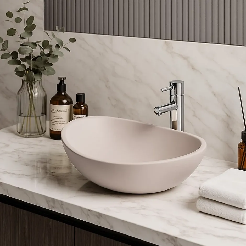 Ambra Vasque à Poser Ovale - 42 cm - en Solid Surface - Beige Rosé - Ovéa* Vasque À Poser
