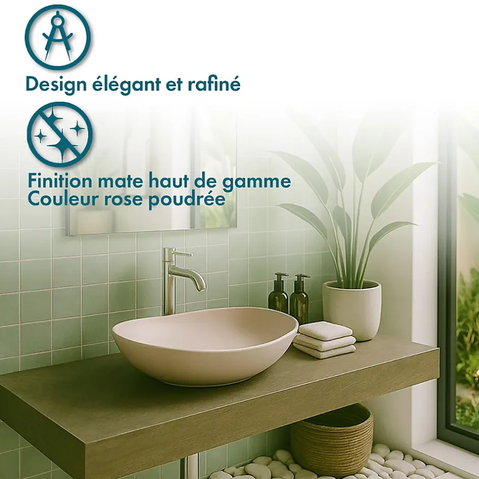Ambra Vasque à Poser Ovale - 42 cm - en Solid Surface - Beige Rosé - Ovéa* Vasque À Poser