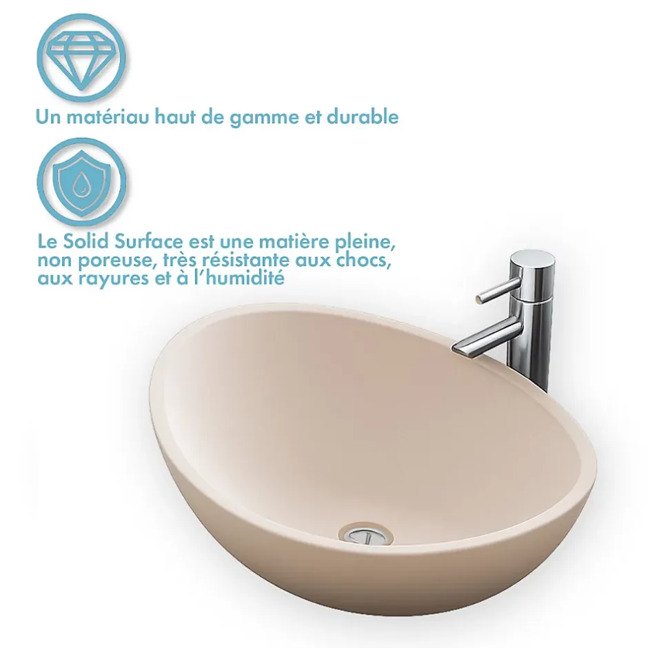 Ambra Vasque à Poser Ovale - 42 cm - en Solid Surface - Beige Rosé - Ovéa* Vasque À Poser