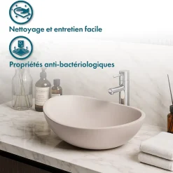 Ambra Vasque à Poser Ovale - 42 cm - en Solid Surface - Beige Rosé - Ovéa* Vasque À Poser
