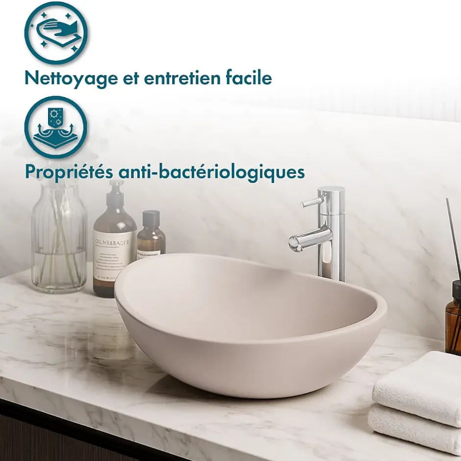 Ambra Vasque à Poser Ovale - 42 cm - en Solid Surface - Beige Rosé - Ovéa* Vasque À Poser