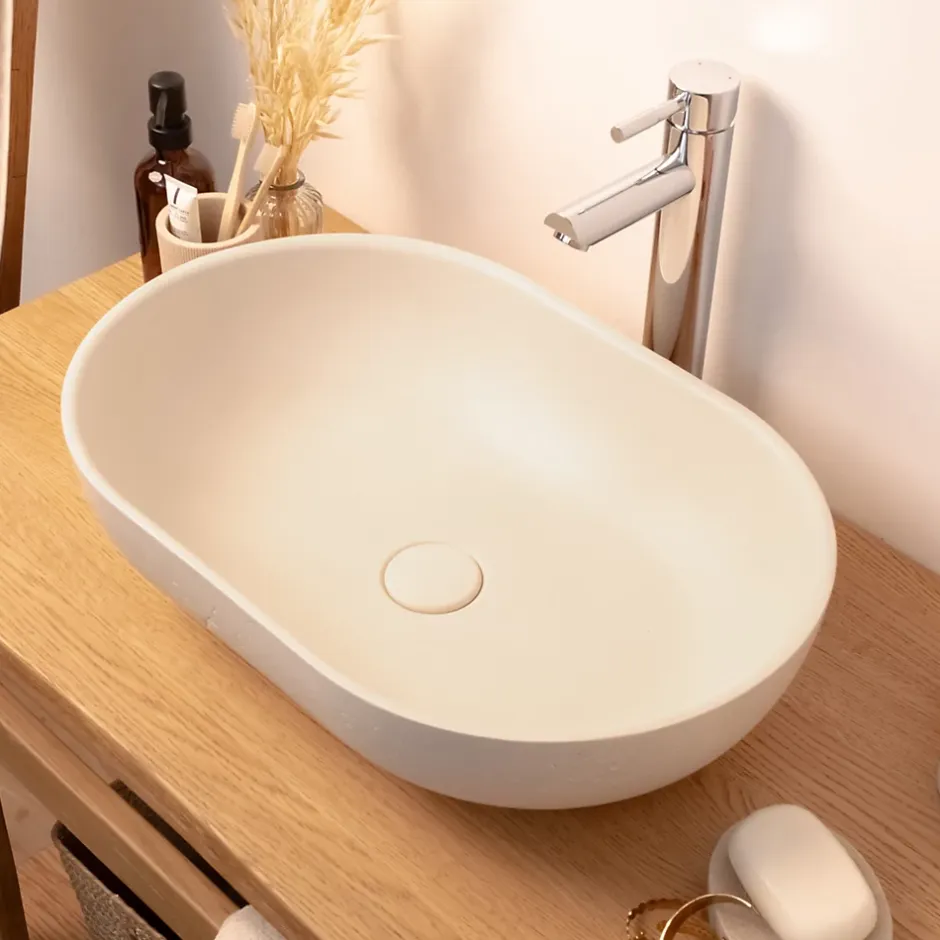 Homesight Vasque à poser ovale béton beige l.53 x H.13 cm Emmy