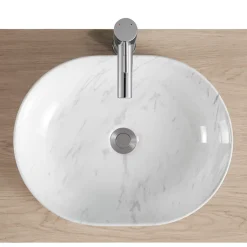 Homesight Vasque à poser ovale céramique imitation marbre blanc Lou* Vasque À Poser