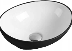Silla Global Vasque à poser ovale, céramique 40,5x33x14 cm Blanc/noir* Lavabo