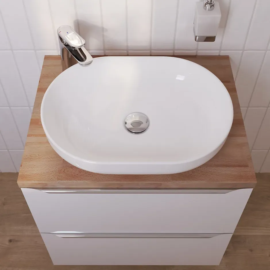 GoodHome Vasque à poser ovale céramique blanc brillant Cavally* Vasque À Poser