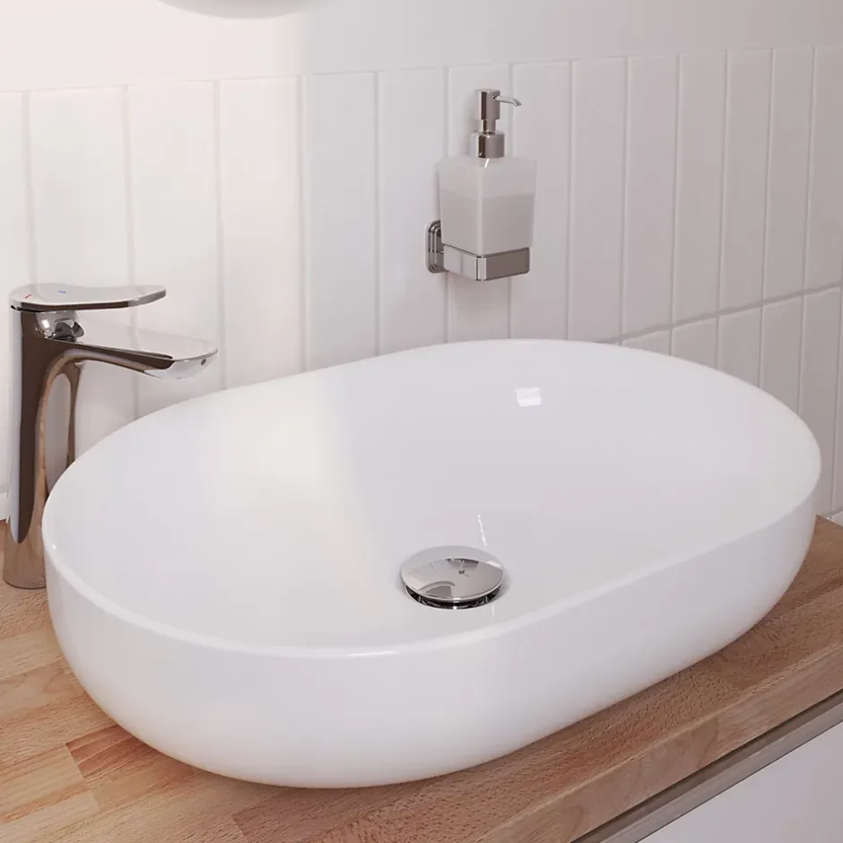GoodHome Vasque à poser ovale céramique blanc brillant Cavally* Vasque À Poser