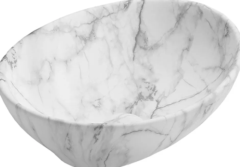 Silla Global Vasque à poser ovale, céramique 40,5x33x14 cm Blanc/gris* Lavabo