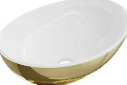 Silla Global Vasque à poser ovale, céramique 40,5x33x14 cm Blanc/or