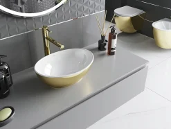 Silla Global Vasque à poser ovale, céramique 40,5x33x14 cm Blanc/or