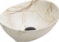 Silla Global Vasque à poser ovale, céramique 40,5x33x14 cm Marbre beige* Lavabo