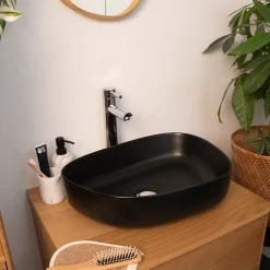 Homesight Vasque à poser ovale céramique noir mat l.48 x H.13 cm Pebble