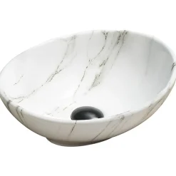 Silla Global Vasque à poser ovale, céramique 40,5x33x14 cm Blanc/gris* Lavabo