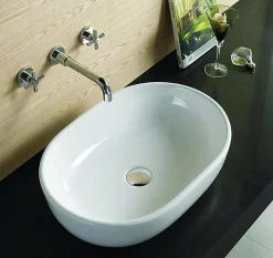 Silla Global Vasque à poser ovale, céramique, 59x40x14 cm, blanc