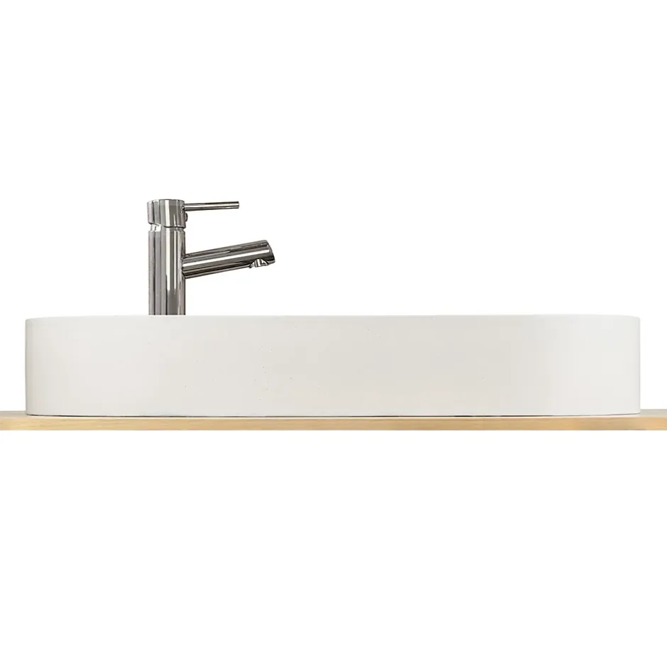 Homesight Vasque à poser ovale en béton beige effet moucheté l.80 x H.12 x P.36,5 cm, Pao* Vasque À Poser