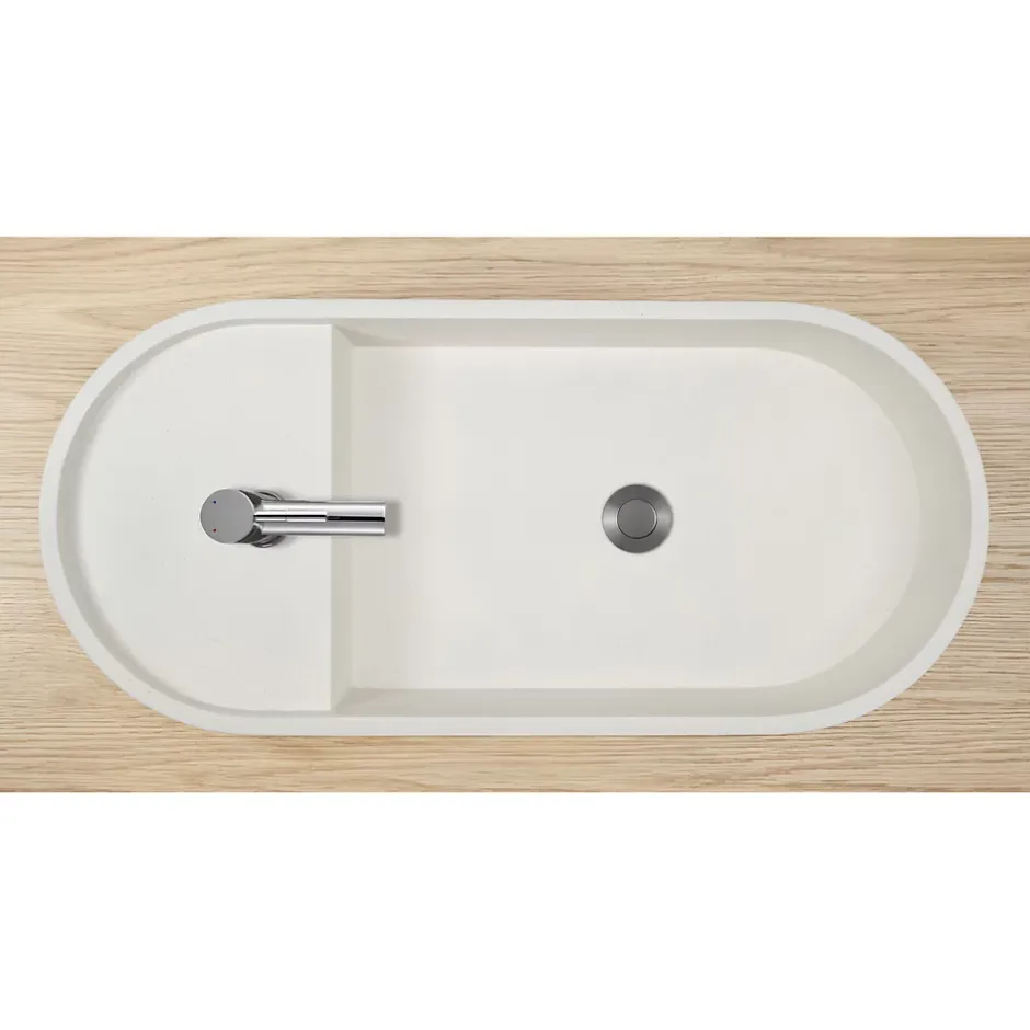 Homesight Vasque à poser ovale en béton beige effet moucheté l.80 x H.12 x P.36,5 cm, Pao* Vasque À Poser
