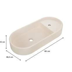 Homesight Vasque à poser ovale en béton beige effet moucheté l.80 x H.12 x P.36,5 cm, Pao* Vasque À Poser