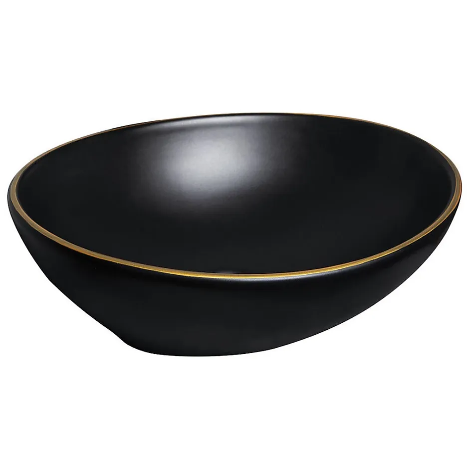 Kerra Vasque à poser ovale en ceramique FORMOZA noir lisere dore 41.5 x 33.5 cm