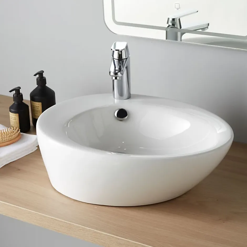 Planète Bain Vasque à poser ovale en céramique blanche