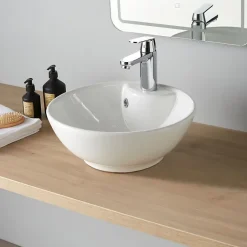 Planète Bain Vasque à poser porcelaine blanche 41cm- Rebords fins
