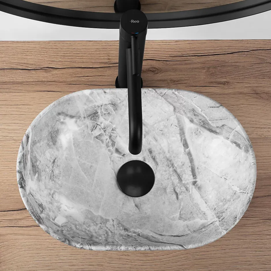 Rea Vasque À Poser Amelia Mini Stone Matt Light Grey Oval